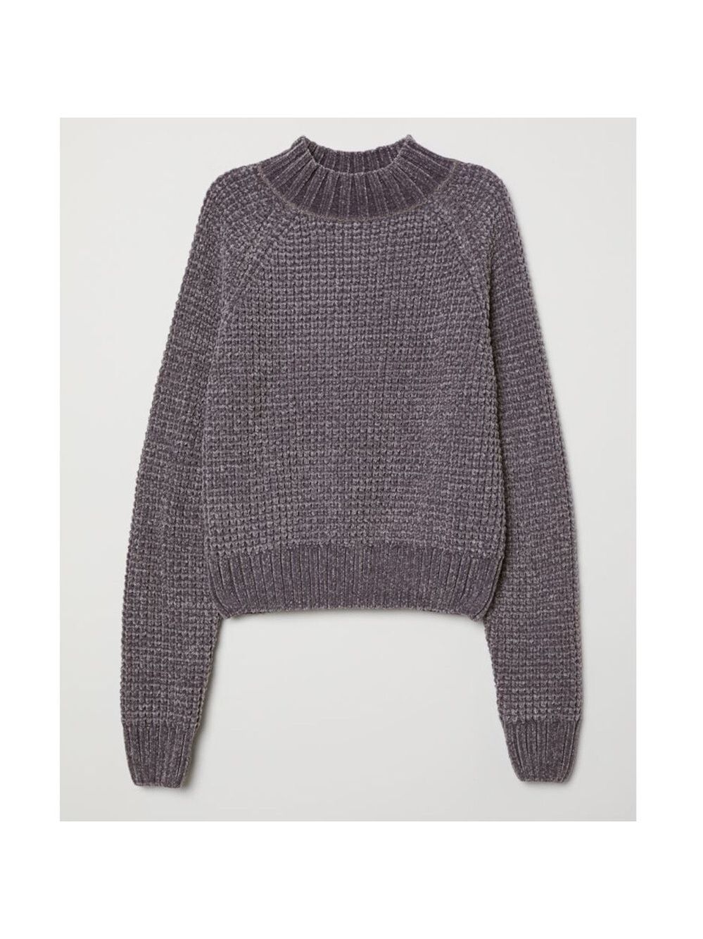 H&M Divided Mock Neck Soft Knit Chenille Cropped Grey Sweater